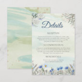 Waterverf Blue Wildflower Wedding Details Kaart (Voorkant / Achterkant)
