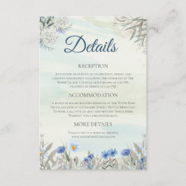 Waterverf Blue Wildflower Wedding Details Kaart