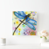 Waterverf Blue Wing Dragonfly, personaliseren Vierkante Klok (Huis)