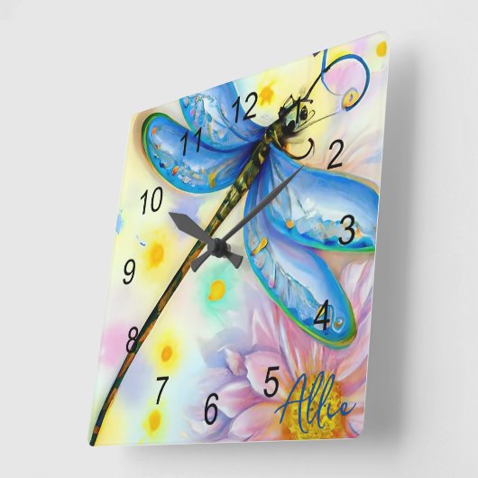 Waterverf Blue Wing Dragonfly, personaliseren Vierkante Klok (Hoek)