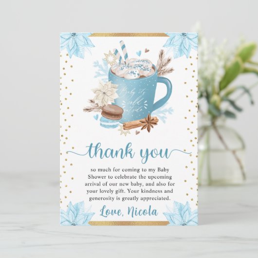 Waterverf Blue Winter Cookies & Cocaca Baby shower Bedankkaart (Staand voorkant)