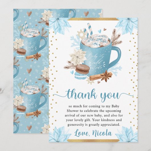 Waterverf Blue Winter Cookies & Cocaca Baby shower Bedankkaart (Voorkant / Achterkant)