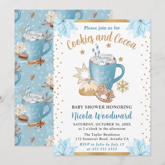 Waterverf Blue Winter Cookies & Cocaca Baby shower Kaart (Voorkant / Achterkant)