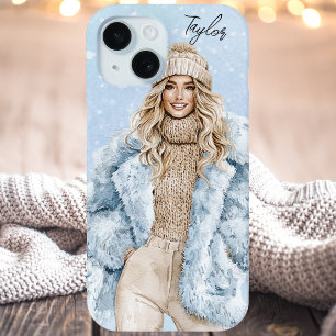 Waterverf Blue Winter Glam Girl  iPhone 15 Case