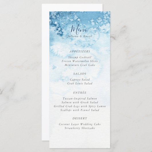 Waterverf Blue Winter Wedding Menu (Voorkant / Achterkant)