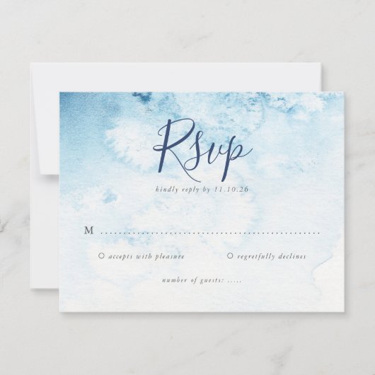 Waterverf Blue Winter Wedding RSVP Card (Voorkant)