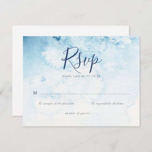 Waterverf Blue Winter Wedding RSVP Card (Voorkant / Achterkant)