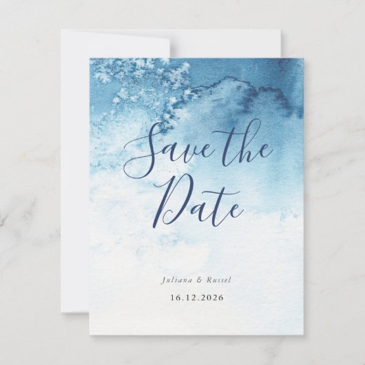 Waterverf Blue Winter Wedding Save The Date (Voorkant)