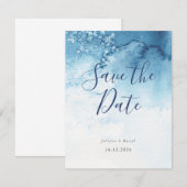 Waterverf Blue Winter Wedding Save The Date (Voorkant / Achterkant)