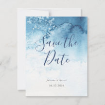 Waterverf Blue Winter Wedding Save The Date
