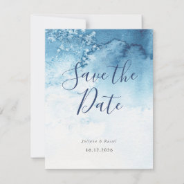 Waterverf Blue Winter Wedding Save The Date
