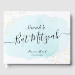 Waterverf Blue x Gold Bat Mitzvah Guest Book Gastenboek<br><div class="desc">Dit kikkervisje en elegante vleermuis mitzvah-gastenboek bevat een witte achtergrond met turkooisblauwe penseelstreken in waterverf en smeltkroes. Pas het aan uw behoeften aan. Je kunt meer overeenkomende producten vinden in mijn winkel.</div>