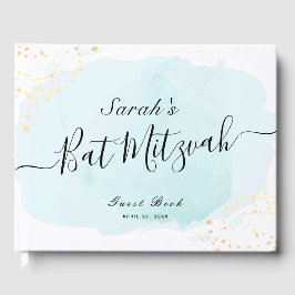 Waterverf Blue x Gold Bat Mitzvah Guest Book Gastenboek