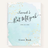 Waterverf Blue x Gold Bat Mitzvah Guest Book Notitieboek (Voorkant)