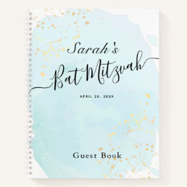 Waterverf Blue x Gold Bat Mitzvah Guest Book Notitieboek