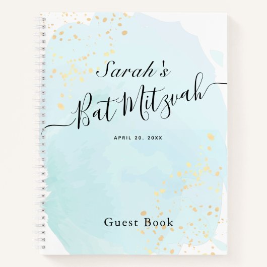 Waterverf Blue x Gold Bat Mitzvah Guest Book Notitieboek (Voorkant)