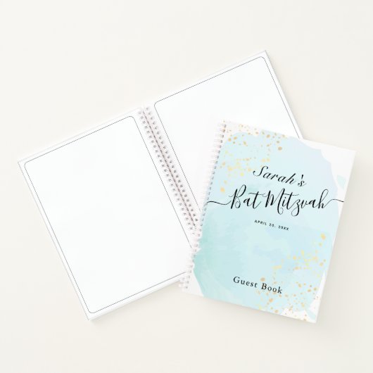 Waterverf Blue x Gold Bat Mitzvah Guest Book Notitieboek (Binnen)