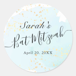 Waterverf Blue x Gold Bat Mitzvah Ronde Sticker