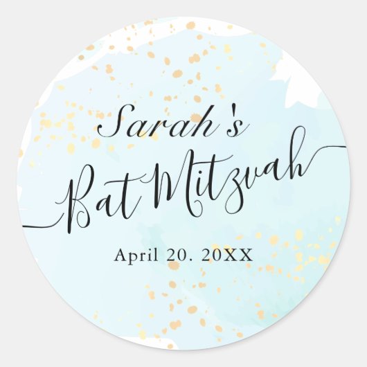 Waterverf Blue x Gold Bat Mitzvah Ronde Sticker (Voorkant)