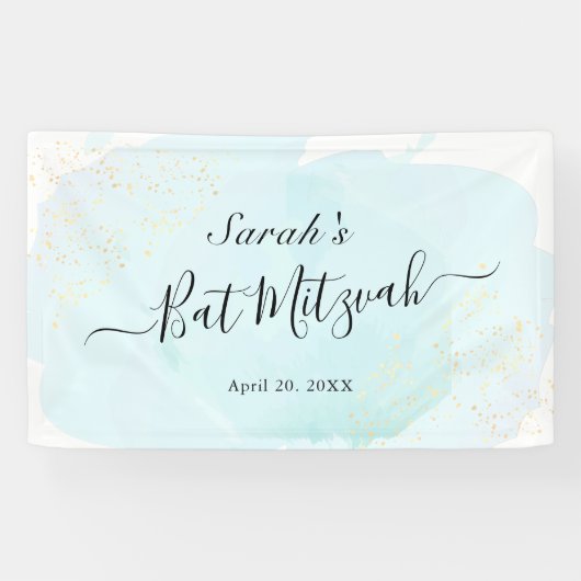 Waterverf Blue x Gold Bat Mitzvah Spandoek (Horizontaal)
