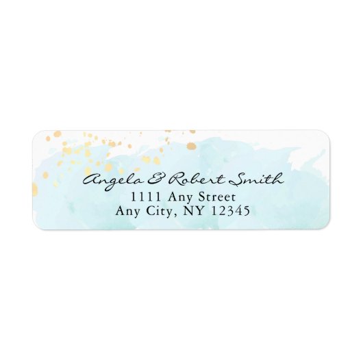 Waterverf Blue x Gold Modern Return Address Label (Voorkant)