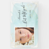 Waterverf Blue x Gold Photo Bat Mitzvah Banner (Verticaal)