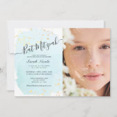 Waterverf Blue x Gold Photo Bat Mitzvah Kaart (Voorkant)