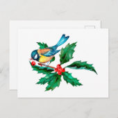 Waterverf Blue Yellow Bird op Holly Berry Branch Briefkaart (Voorkant / Achterkant)