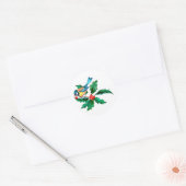 Waterverf Blue Yellow Bird op Holly Berry Branch Ronde Sticker (Envelop)