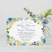 Waterverf Blue Yellow Flowers Baby shower Kaart (Staand voorkant)