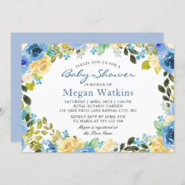Waterverf Blue Yellow Flowers Baby shower Kaart