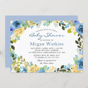 Waterverf Blue Yellow Flowers Baby shower Kaart