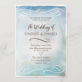 Waterverf Blue Zee of Sky Wedding Invitation Kaart