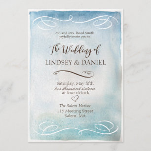 Waterverf Blue Zee of Sky Wedding Invitation Kaart