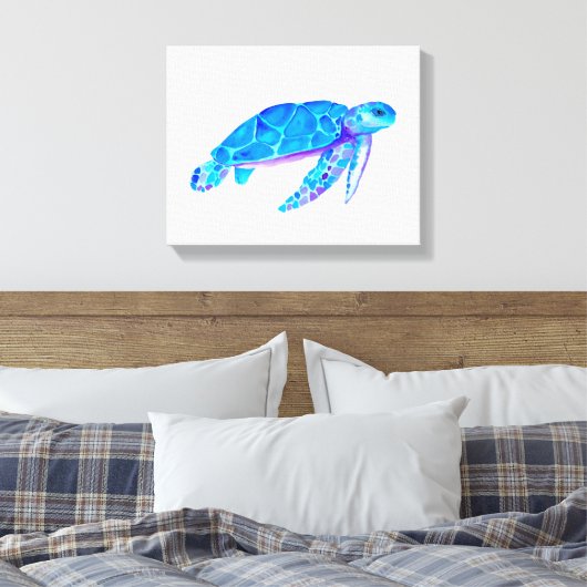 Waterverf Blue Zee Turtle Canvas Afdruk (Insitu (Slaapkamer))