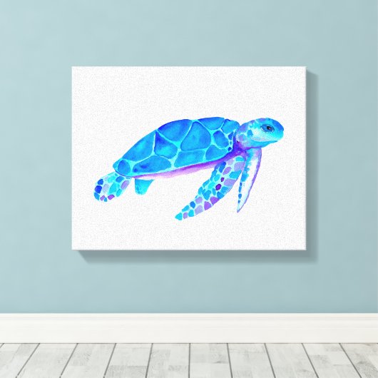 Waterverf Blue Zee Turtle Canvas Afdruk (Insitu (Houten vloer))