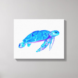 Waterverf Blue Zee Turtle Canvas Afdruk