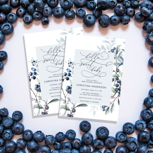 Waterverf Blueberry Baby shower Invitation Kaart