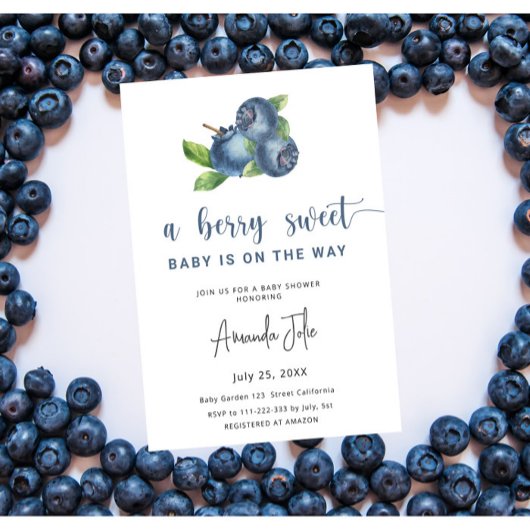 Waterverf Blueberry Baby shower Kaart