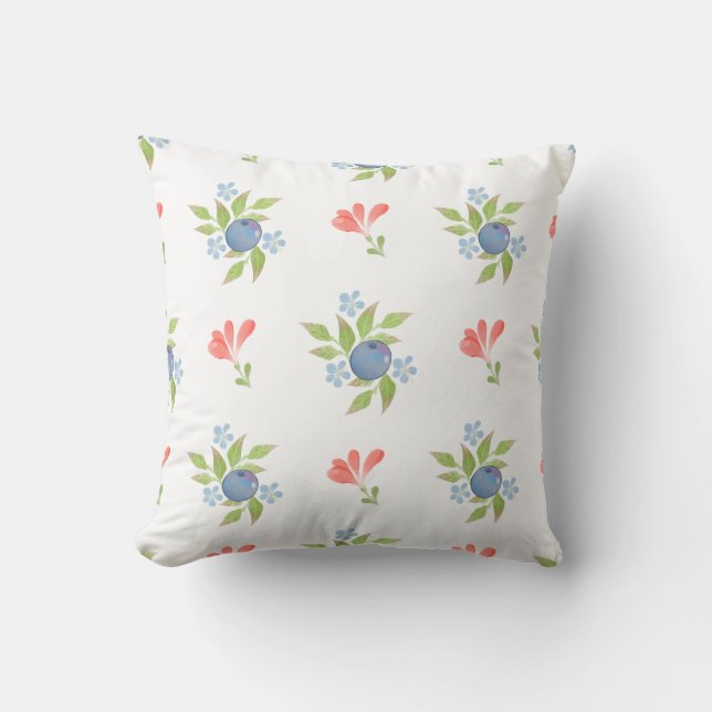 Waterverf Blueberry Bloemenpatroon Kussen (Voorkant)
