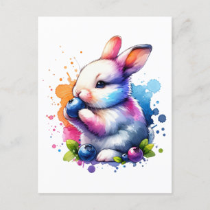 Waterverf Blueberry Bunny Briefkaart