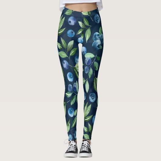 Waterverf Blueberry donker achtergrondpatroon Leggings (Voorkant)