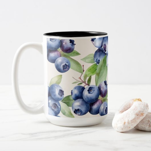 Waterverf Blueberry Elegance Tweekleurige Koffiemok (Met donut)