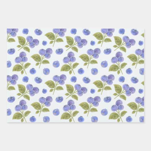 Waterverf Blueberry Fruit met bladeren Lichtblauw Inpakpapier Vel (Voorkant)