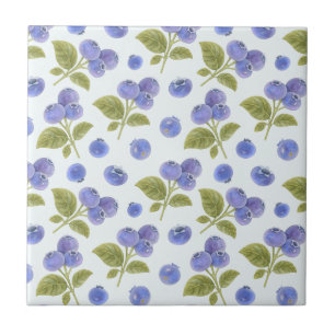 Waterverf Blueberry Fruit met bladeren Lichtblauw Tegeltje