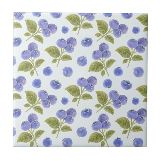 Waterverf Blueberry Fruit met bladeren Lichtblauw Tegeltje (Voorkant)