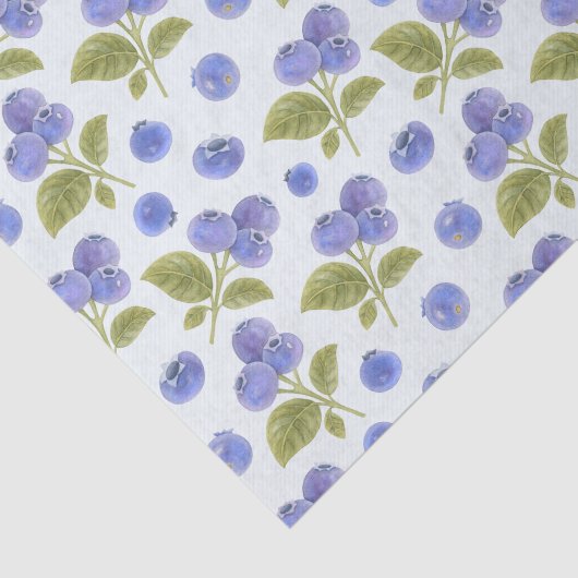 Waterverf Blueberry Fruit met bladeren Lichtblauw Tissuepapier (Detail)