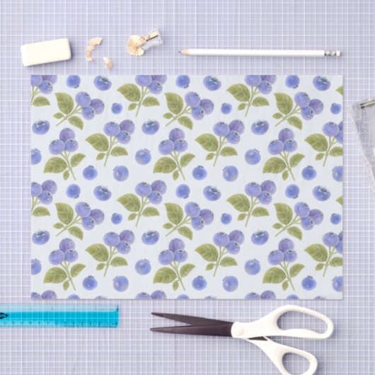 Waterverf Blueberry Fruit met bladeren Lichtblauw Tissuepapier (Craft)