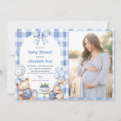 Waterverf Blueberry Gingham 1st Baby shower Party Kaart (Voorkant)