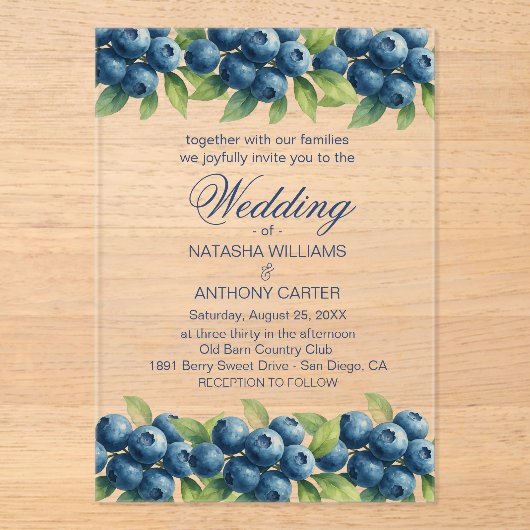Waterverf Blueberry huwelijksuitnodiging Acryl Uitnodigingen (Voorkant)